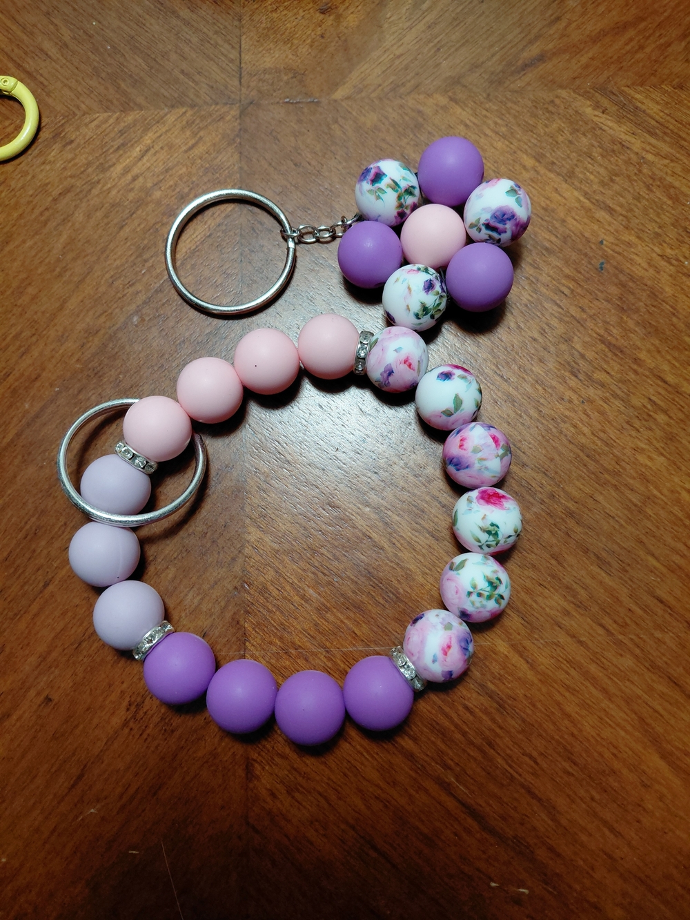 Pink & Purple Floral Beaded Keychain Wristlet